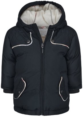 Burberry Baby Navy Nylon Parka With Faux Fur Lining