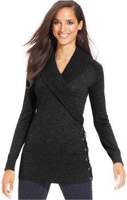 Style&Co. Shawl-Collar Lace-Up Tunic Sweater