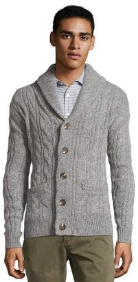 JACHS grey wool blend cable knit shawl collar cardigan