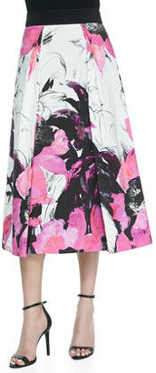 Milly Winter Orchid-Print Tea-Length Skirt