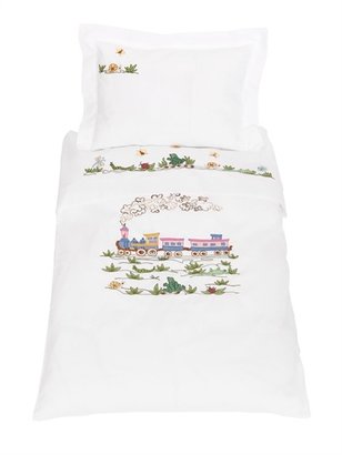 Loretta Caponi - Embroidered Cotton Muslin Crib Sheet Set