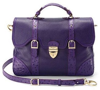 Aspinal of London Mollie Satchel in Smooth Purple & Ostrich