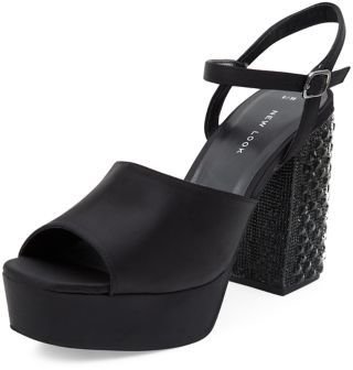 New Look Black Embellished Contrast Chunky Ankle Strap Heels