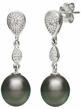 Fine Jewelry Genuine Tahitian Pearl and Diamond-Accent Sterling Silver Linear Drop Earrings Family