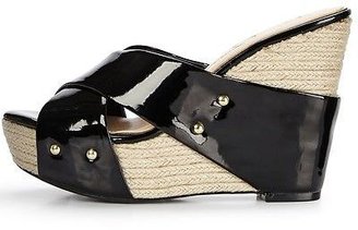 Jessica Simpson Noroh Cross Detail Espadrille Wedge Mule Sandals In Black Patent