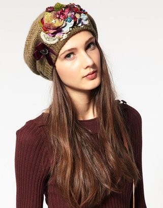 Her Curious Nature Knitted Mohair Beret With Velvet Flowers