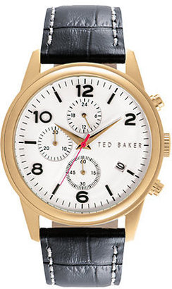 Ted Baker Mens Goldtone Chronograph Watch with Black Leather Strap