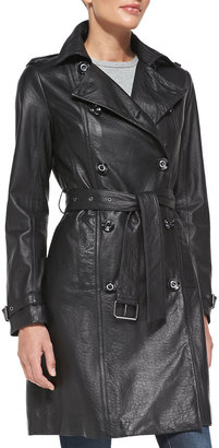 Neiman Marcus Double-Breasted Leather Trench Coat