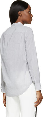 3.1 Phillip Lim White Pinstripe Band Collar Button-Up Shirt
