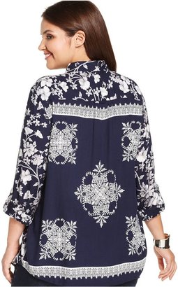 Style&Co. Plus Size Roll-Tab-Sleeve Floral-Print Shirt