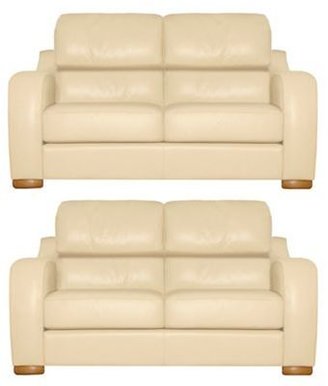 Debenhams Set of 2 medium cream leather 'Berber' sofas with light wood feet