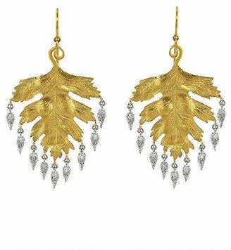 Cathy Waterman Large Leaf Earrings with Diamond Dewdrops - 22 Karat Gold | Platinum