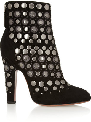 Alaia Studded cutout suede ankle boots