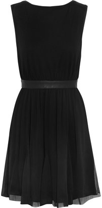 Alice + Olivia Foss leather-trimmed jersey and georgette mini dress