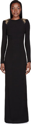 Versace Black Studded Shoulder Pillar Gown