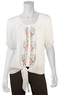 Amy Byer A Byer A. Byer Embroidered Tie Front Gauze Top