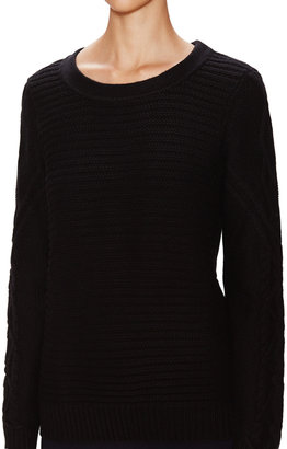 Sandro Sens Textured Sweater with Cable Knit Sleeves
