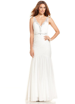 Adrianna Papell Embellished Pleat-Panel Mermaid Gown