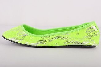 Betsey Johnson Indoor Ballet Slippers Lime Green Silver Lacy Women's Size L 9 10