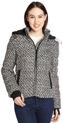 Andrew Marc New York 713 Andrew Marc black and white wool blend 'Blake 24' hooded down filled coat