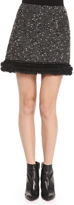 Nanette Lepore Undercover Fur-Trim Tweed Skirt