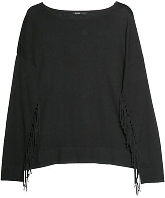 MANGO Fringed Wool-Blend Sweatshirt, Black