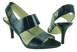 Michael Kors Rochelle Open Toe Pump Heel Navy Textured Patent Sandal Shoe