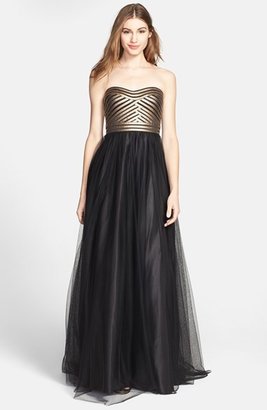 Aidan Mattox Strapless Fitted Bodice Mesh Gown