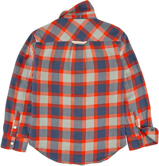 American Outfitters Bright orange and navy blue checked cotton shirt