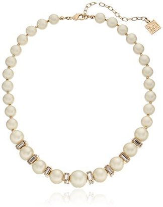 Anne Klein Uptown Girl" Gold-Tone and Crystal and Pearl Collar Necklace