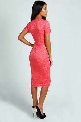 boohoo Hollie Scallop Lace Plunge Bodycon Dress