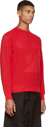 Alexander McQueen Red Perforated Knit Crewneck Sweater