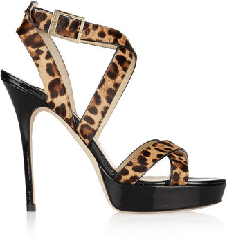 Jimmy Choo Vamp leopard-print calf hair and patent-leather sandals