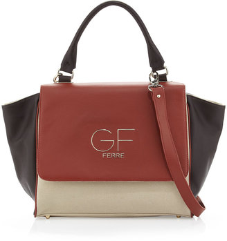 Gianfranco Ferre GF Colorblock Logo-Flap Satchel Bag, Brown Multi