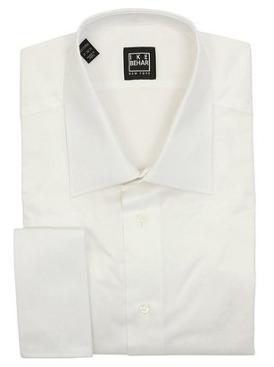 Ike Behar Men's White Twill French Cuff Cotton Dress Shirt