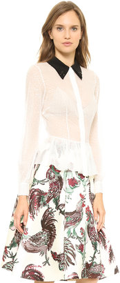 Rochas Flocked Blouse with Fly Detail