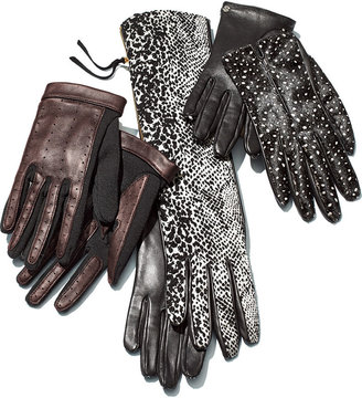 Lanvin Leather & Wool Driving Gloves, Dark Gray