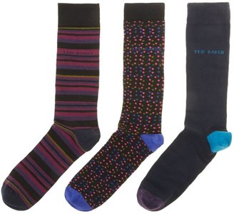 Ted Baker Men's 3 pack stripe and spot sock in a box