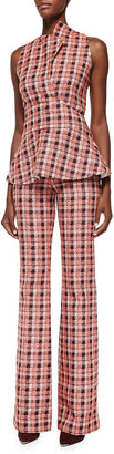 Derek Lam Novelty Plaid Flare Trousers, Orange/Multi