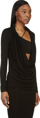 Givenchy Black Rolled Yoke Plunging Cowl Neck Blouse