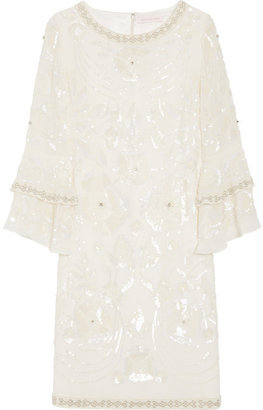 Matthew Williamson Poppy embellished silk-georgette shift dress