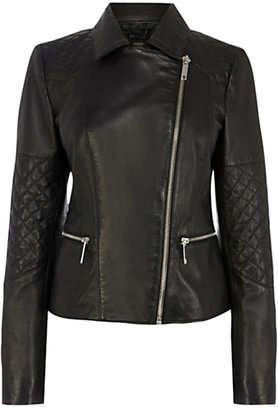 Oasis Amy Leather Qulited Biker Jacket, Black