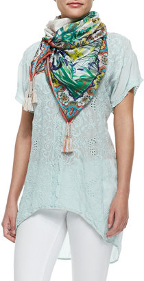 Johnny Was Collection Short-Sleeve Long Georgette Blouse