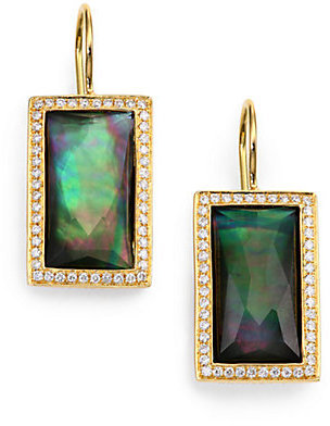 Ippolita Gelato Black Shell, Clear Quartz, Diamond & 18K Yellow Gold Baguette Vertical Doublet Drop Earrings
