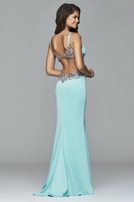 Faviana s7916 Long fitted neoprene dress with beading at side waist