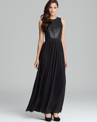 Cynthia Steffe Sleeveless Faux Leather Top & Pleated Skirt Gown - Florence