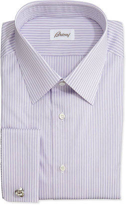 Brioni Rope-Stripe French-Cuff Shirt, Purple