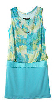 Amy Byer Girls' 7-16 Blue/Green Dropwaist Dress