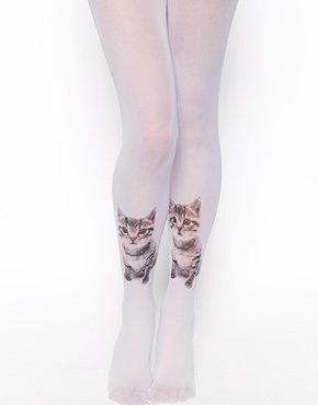 ASOS Kitten Print Tights - White