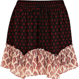 River Island Womens Black contrast trim printed mini skirt